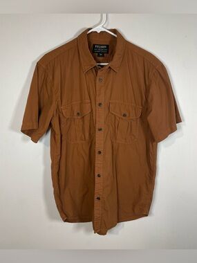 Filson Washed Feather Cloth Short Sleeve Shirt, Brown, Men’s Medium